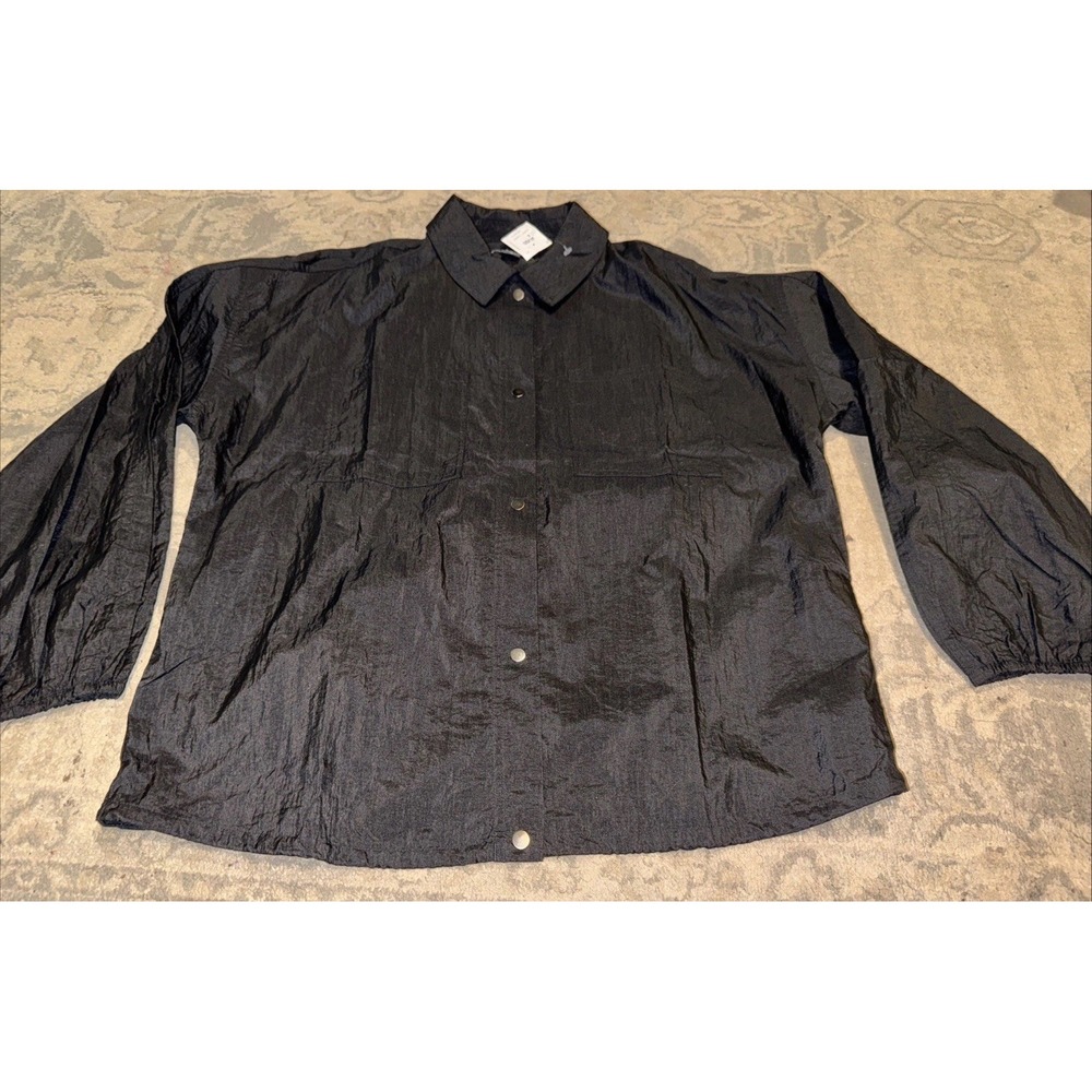 Athlete Womens Sz Medium Black‎ Button Snap Nylon Long Sleeve Jacket Nice